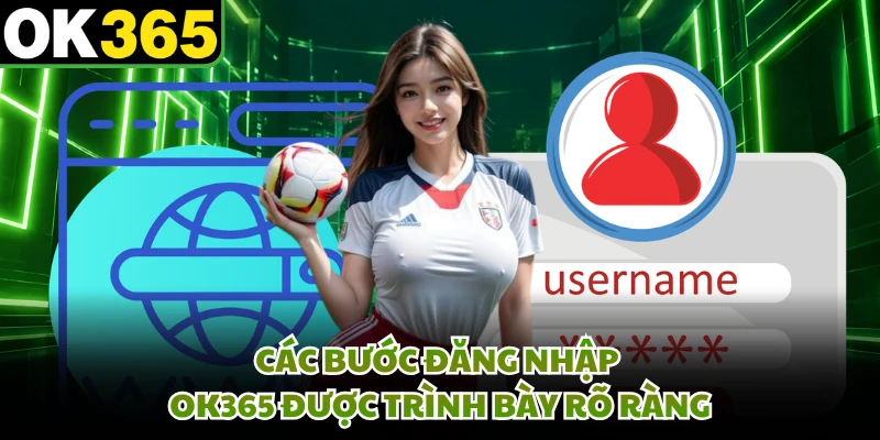 Các bước đăng nhập OK365 được trình bày rõ ràng